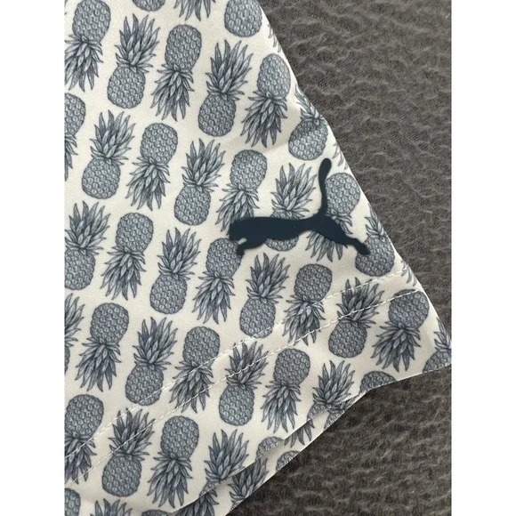 Puma Golf Polo Shirt Boys Large White Grey Pineapple Print Short Sleeve Logo - Picture 2 of 13